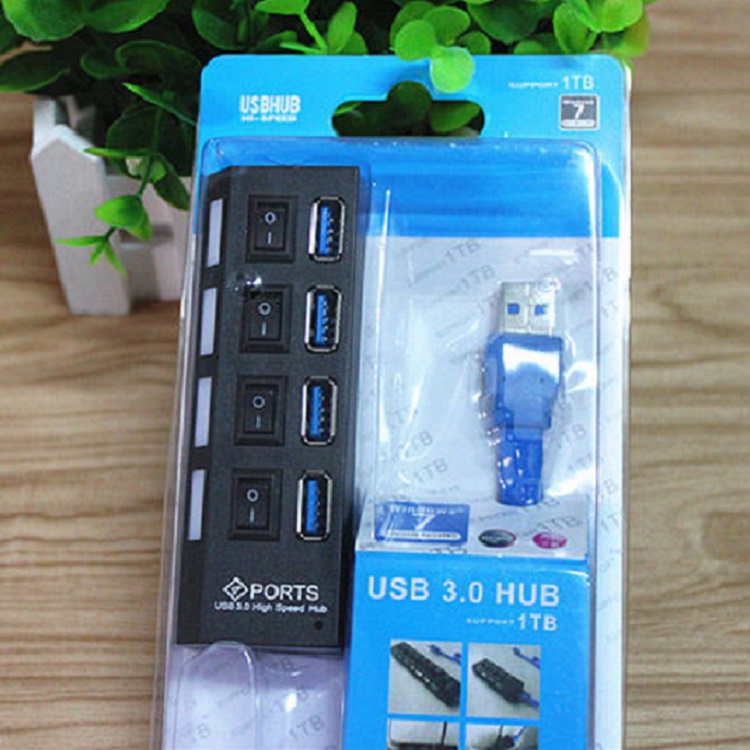 新品USB 3.0 HUB高速分线器带开关按键一拖四电脑1拖4口集线器-图2