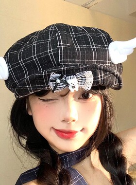古早味轻亚翅膀可爱小熊蝴蝶结云朵帽百搭显脸小2025新款贝雷帽女
