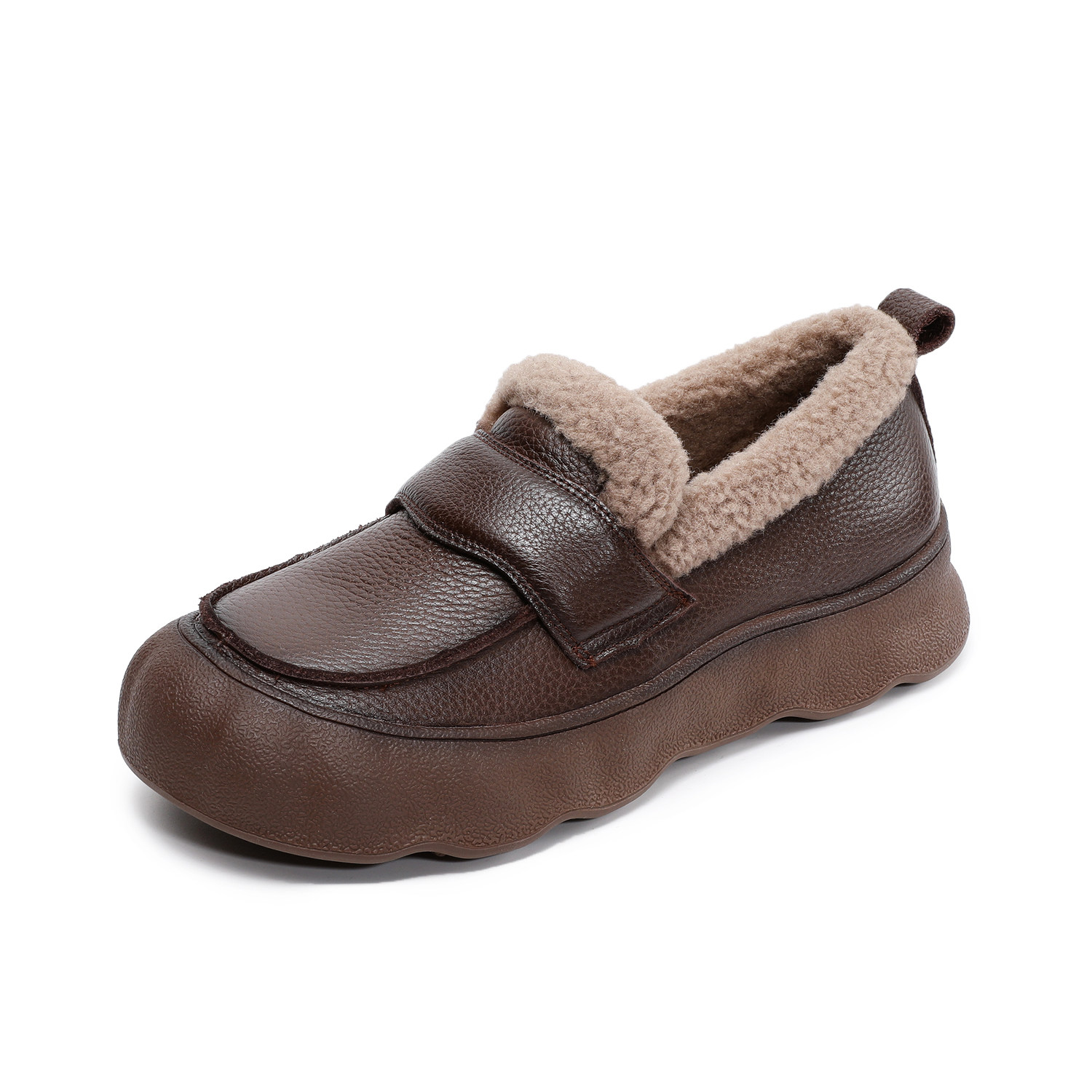 头层牛皮一脚蹬毛毛口皮鞋女2025冬季款平底休闲软底加绒保暖棉鞋,淘宝优惠券,粉丝福利购,淘宝优惠卷