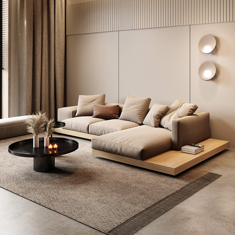纳威日系侘寂风科技布艺沙发原木色客厅现代简约ins北欧风格家具