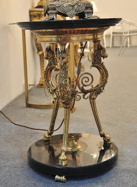 欧式风黄铜茶几圆桌落地门厅摆件