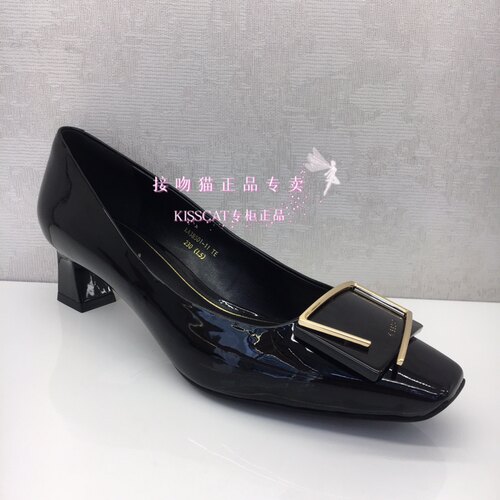 KISSCAT接吻猫正品新款低跟方头38501漆牛皮女单鞋KA48501-11 - 图2
