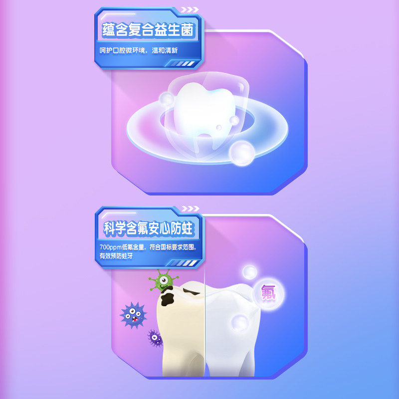 冷酸灵贝乐乐安心优护儿童牙膏5彩星期小马宝莉2-12岁含氟防蛀牙