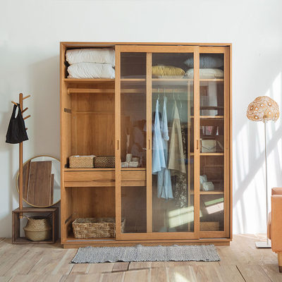 全实木橡木黑胡桃推拉门衣柜环保北欧百叶门格栅门双开轻奢玻璃门 虎窝淘