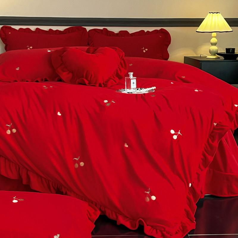 【送抱枕】冬季红色珊瑚绒牛奶绒四件套结婚乔迁过年婚庆床上用品,淘宝优惠券,粉丝福利购,淘宝优惠卷