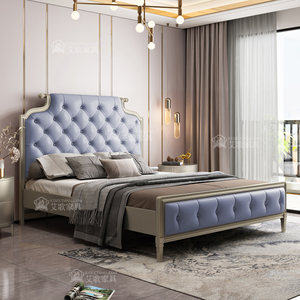 艾歌美式轻奢床主卧实木双人大床1.8米法式公主床欧式皮床AG78
