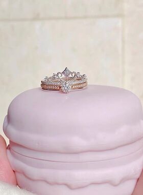 公主同款城堡烟花皇冠戒指女ins二合一组合对戒小众网红多戴指环