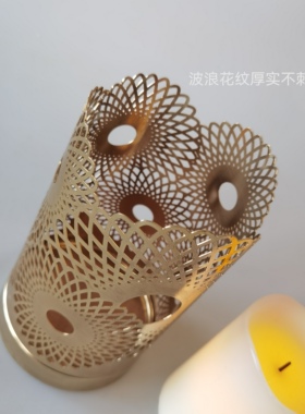 外贸铁艺镂空金色蜡烛台摆件