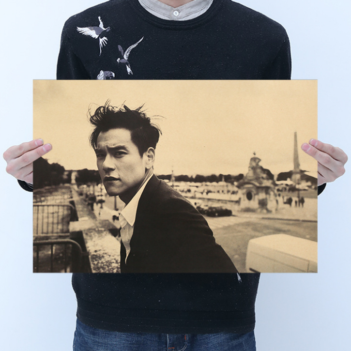 彭于晏复古牛皮纸宿舍卧室墙贴健身馆装饰画肌肉男明星励志海报画 - 图1