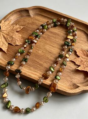 速卖通外贸春秋新款 Women Necklaces 天然石多层项链长毛衣链