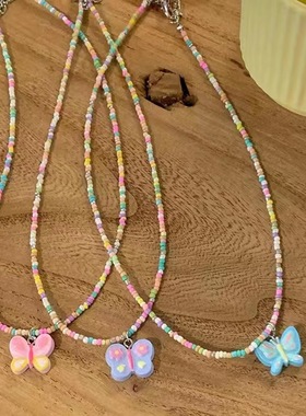 儿童蝴蝶项链彩色多巴胺串珠配饰