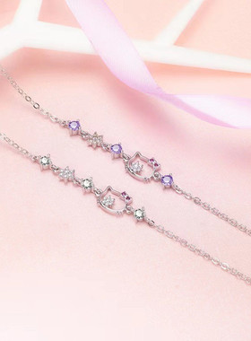 儿童紫色水晶猫咪轻奢手链