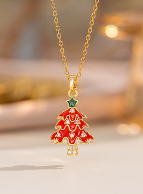 儿童圣诞礼物盒项链女金色锁骨链