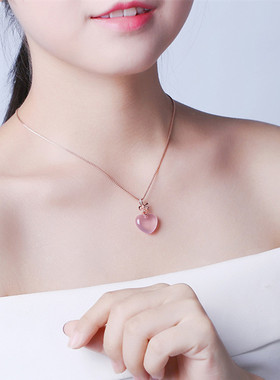 儿童甜美粉色爱心水晶项链饰品