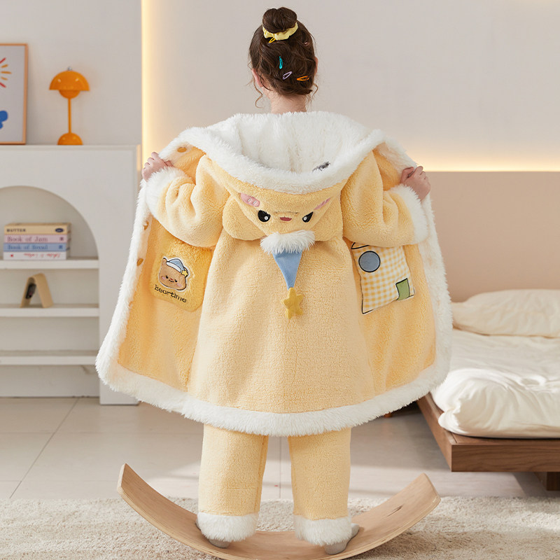 儿童睡衣女孩秋冬季珊瑚绒中大童2025新款法兰绒加厚保暖女童睡袍,淘宝优惠券,粉丝福利购,淘宝优惠卷