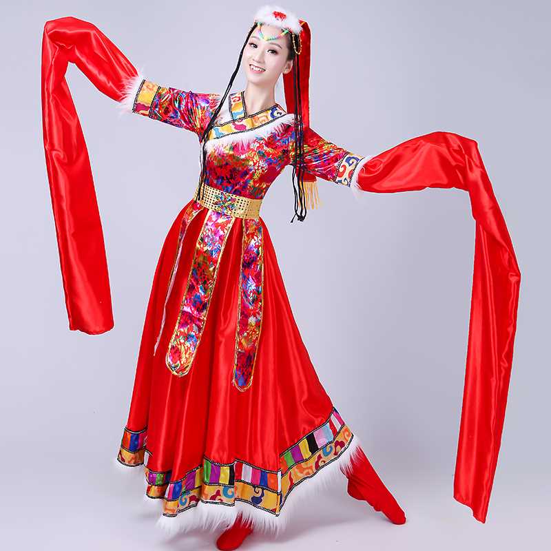 新款藏族舞蹈服演出服装女成人藏式广场舞套装西藏衣服民族风水袖