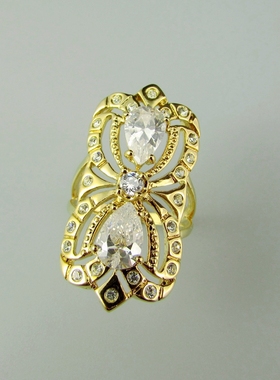 华丽夸张水钻锆石百搭复古女戒指