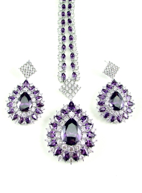 微镶锆石铜女夸张华丽项链套装