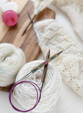 knitpro编织毛衣针彩木固定环形针60cm彩色桦木儿童毛衣针环形针