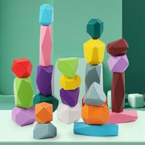 Children Colour wood logs laminated stone balancing wooden building blocks cobblestone head dedicated to lipolystack letable and playful