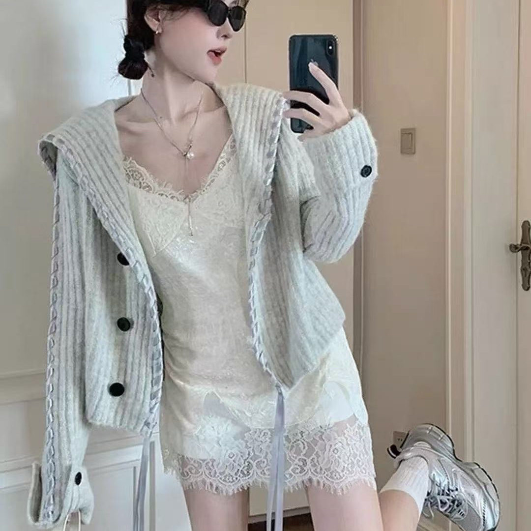 海军领毛衣外套女早秋大码胖mm时髦洋气减龄上衣短款针织开衫,淘宝优惠券,粉丝福利购,淘宝优惠卷