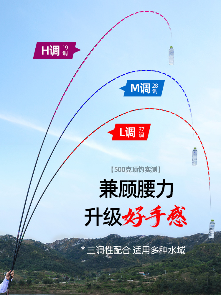 正品汉鼎一号四代五代鱼竿手竿超轻硬M28调鲢鳙台钓鲫鱼竿5代4H调 - 图0