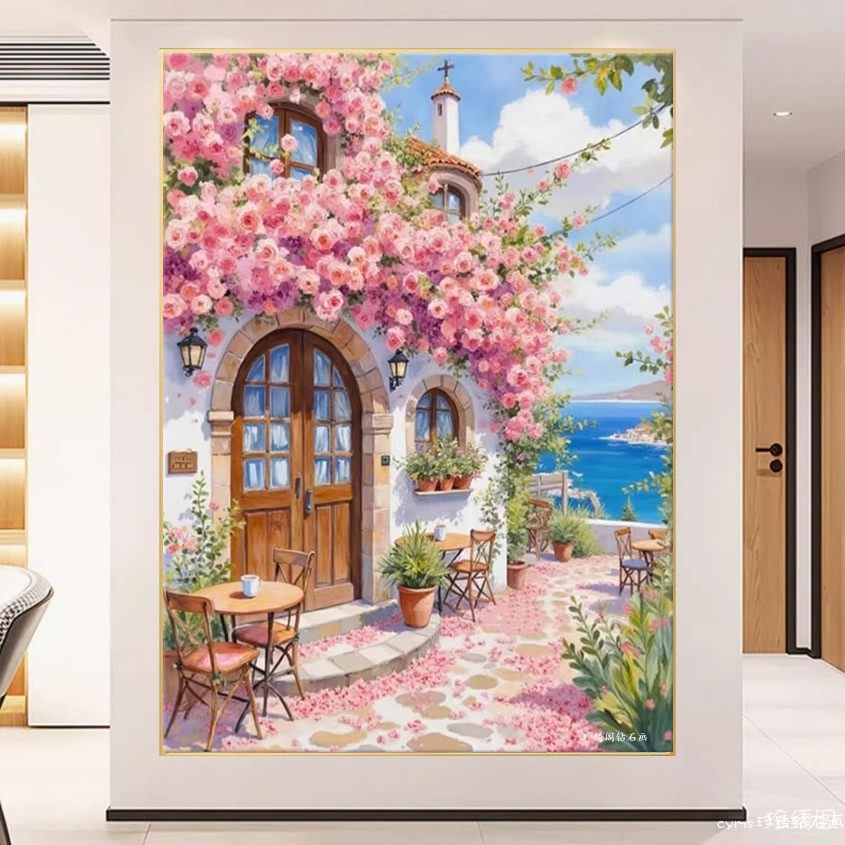 5d地中海风景方钻满钻钻石画2026新款房子高颜值玄关粘贴钻十字绣,淘宝优惠券,粉丝福利购,淘宝优惠卷