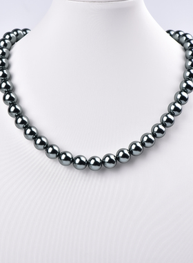 花千树珠宝 10mm大溪地钢琴黑施家珍珠项链女锁骨链时尚简约颈链