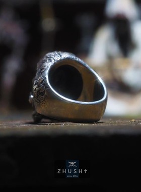 主师原创设计六字真言款尼泊尔永恒僧纯银手工制作暗黑系骷髅戒指