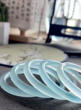 天然水沫玉细圆手镯高冰女美人镯