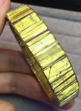 天然钛晶花手排原矿猫眼发晶手牌板钛金发晶顺发宽版手镯男女款