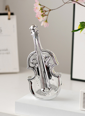 出品跨境陶瓷工艺品金色大提琴桌面摆件陶瓷小提琴家居桌面装饰