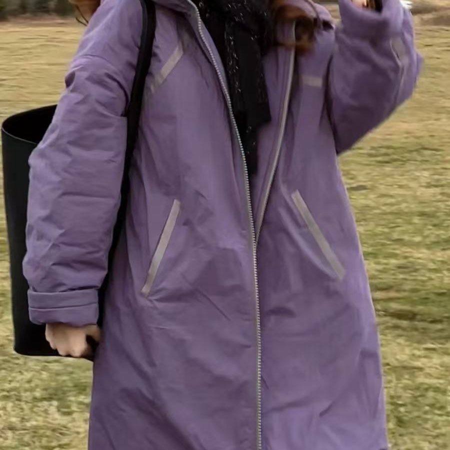 多巴胺紫色连帽棉服女2025秋冬新款中长款宽松加厚冲锋衣棉衣外套,淘宝优惠券,粉丝福利购,淘宝优惠卷