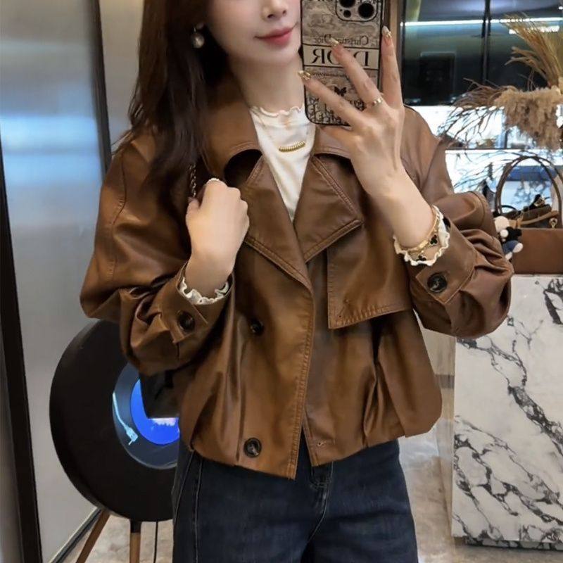 小个子气质西装领排扣短外套女2025秋冬新款洋气宽松机车夹克上衣,淘宝优惠券,粉丝福利购,淘宝优惠卷