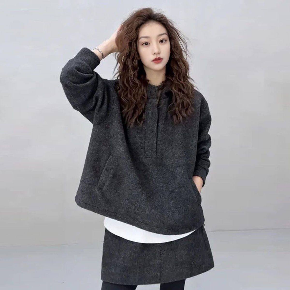 巨好看两件套冬装小个子韩系时尚休闲毛呢连帽卫衣半身裙套装女,淘宝优惠券,粉丝福利购,淘宝优惠卷