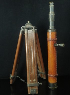 印度进口黄铜制双筒支架望远镜欧式复古书桌饰品办公室样板房摆件