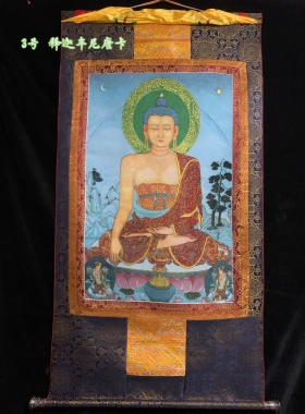 古玩收藏财宝天王不动明王刺绣织锦画西藏佛像玄关画金丝挂画