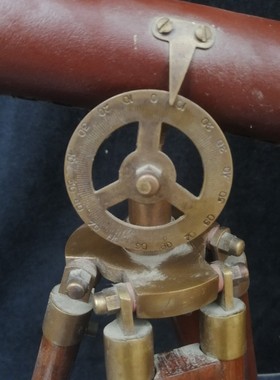 欧式美式纯铜仿古复古黄铜实木三脚架望远镜法式软装饰品摆件