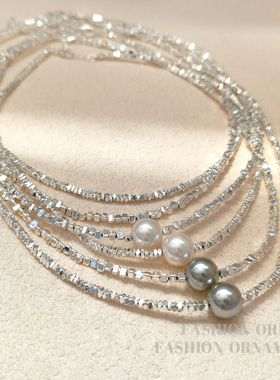 高级感不规则碎银子串珠外贸项链