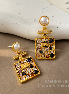 YGL复古轻奢高级感香水瓶设计耳钉小众气质时髦彩色锆石锁骨链女