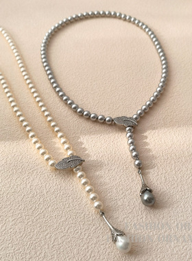 YGL轻奢复古优雅珍珠项链气质水滴吊坠设计颈链高级感锆石锁骨链