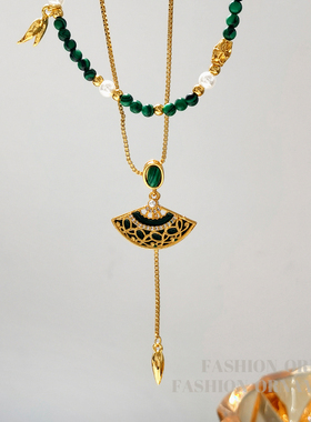 YGL原创新中式国潮风折扇吊坠项链轻奢小众设计感颈链新款锁骨链