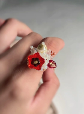 新年戴点红色小众手工戒指