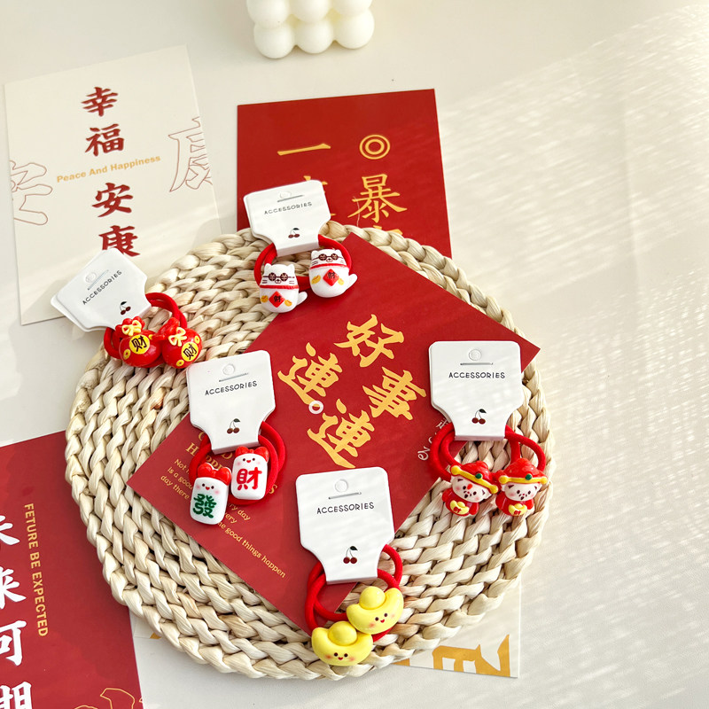 李佑佑 过年头饰儿童新年红头绳卡通汉服国风扎头发发圈发饰女童,淘宝优惠券,粉丝福利购,淘宝优惠卷
