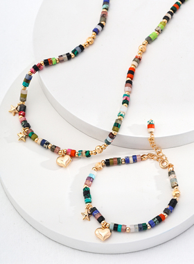 S925银镀金小众设计时尚多巴胺彩石项链女气质个性锁骨链女礼物