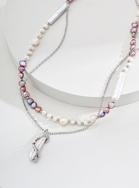 S925银镀18K金时尚天然珍珠项链