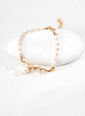 S925银镀18K金时尚珍珠手链