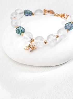 S925银镀18K金时尚天然白水晶手链小众轻奢女款手串礼物