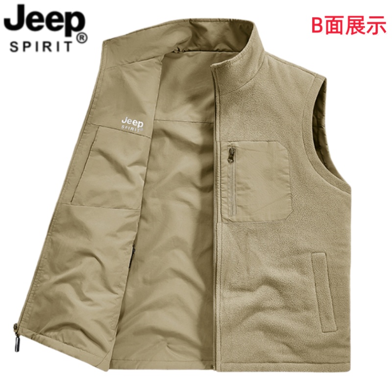 JEEP SPIRIT吉普户外风双面穿马甲男加绒保暖立领多口袋工装马夹 - 图0