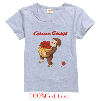 ເສື້ອຍືດເດັກນ້ອຍ Curious George monkey Curious George ຝ້າຍແຂນສັ້ນພິມກາຕູນ summer